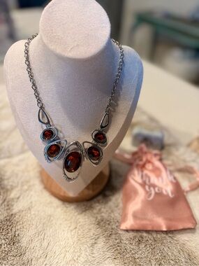 SiNecklace with Rich Amber Stones - Women Jewelry